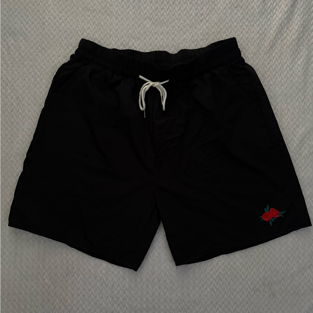 Forever 21 Black Athletic Shorts with Rose Embroidery